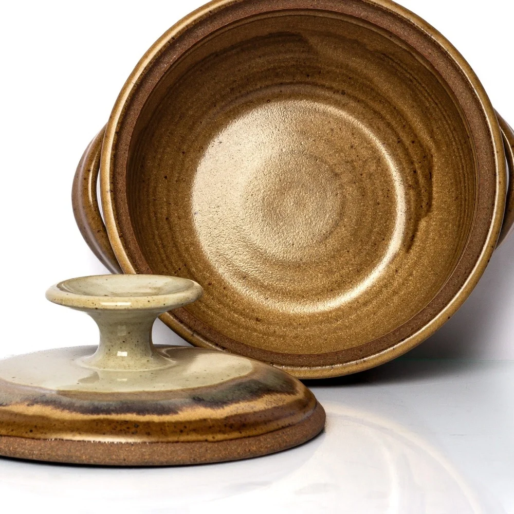 Studio Art Pottery Casserole Dish w/ Lid, Signed, Hand Thrown, Unique Earth Tone